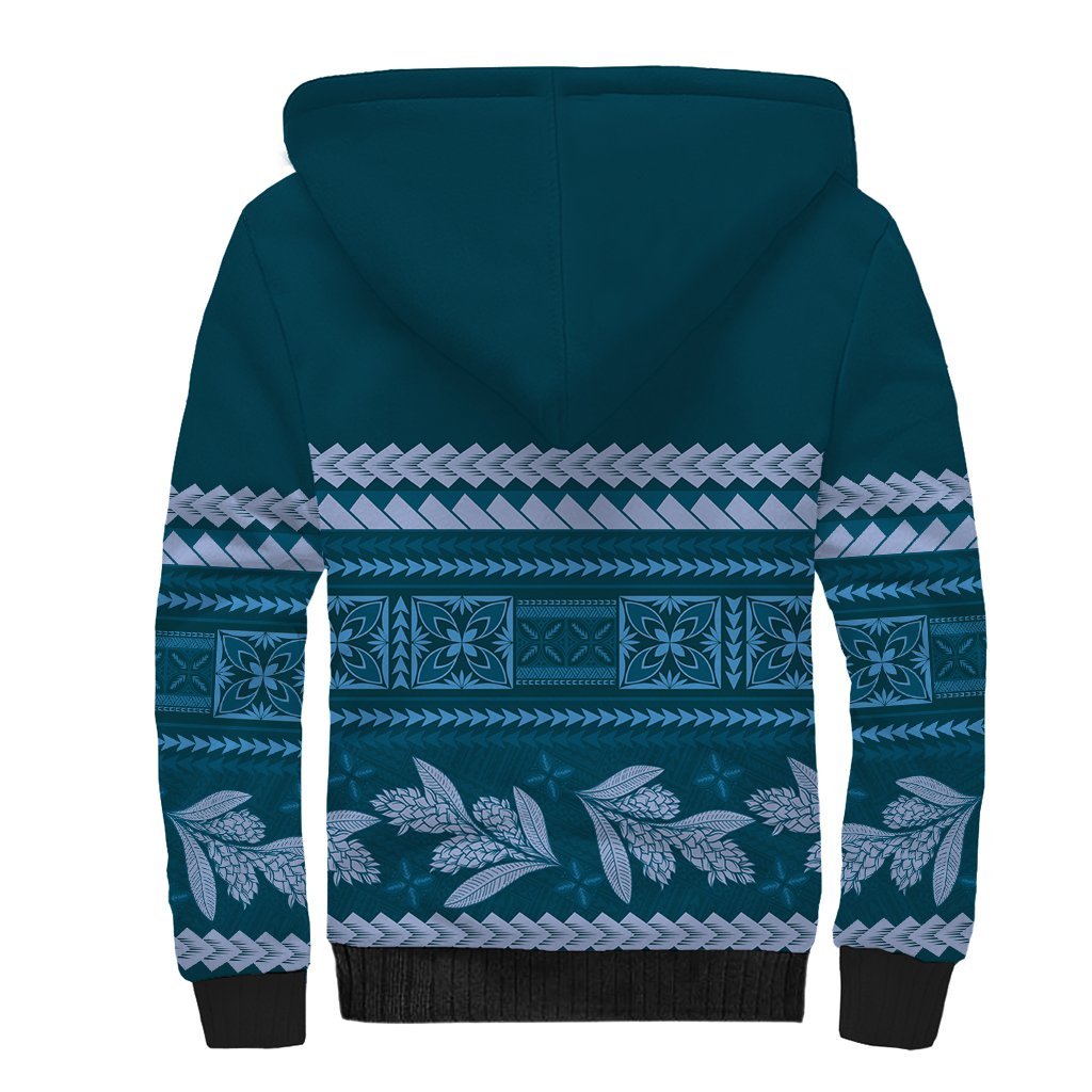 Dark Cyan Samoa Siapo Teuila Flowers Sherpa Hoodie LT14 - Polynesian Pride