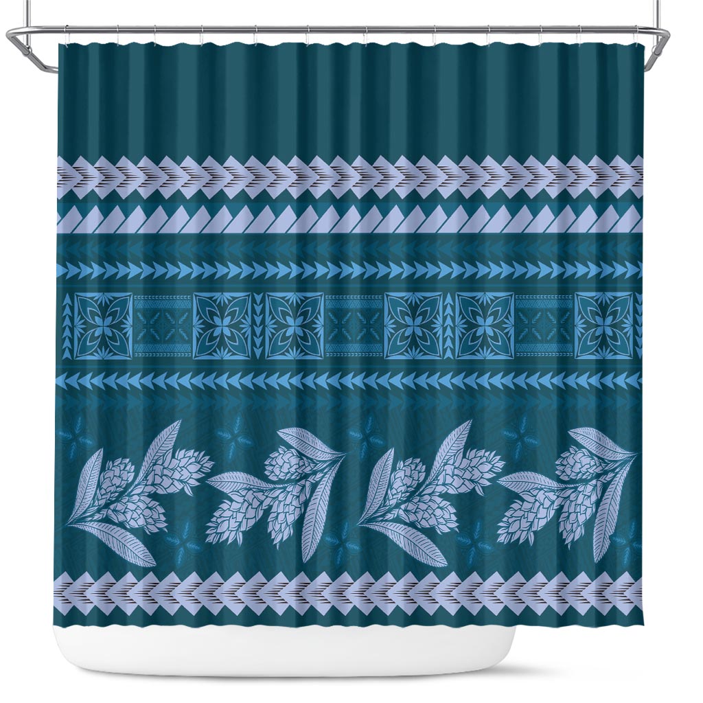 Dark Cyan Samoa Siapo Teuila Flowers Shower Curtain LT14 Dark Cyan - Polynesian Pride