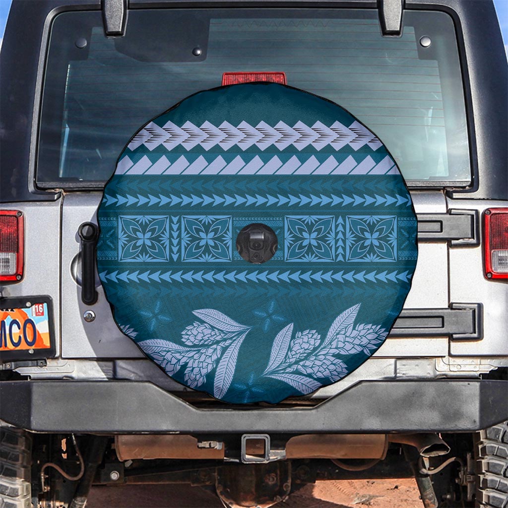 Dark Cyan Samoa Siapo Teuila Flowers Spare Tire Cover LT14 Dark Cyan - Polynesian Pride