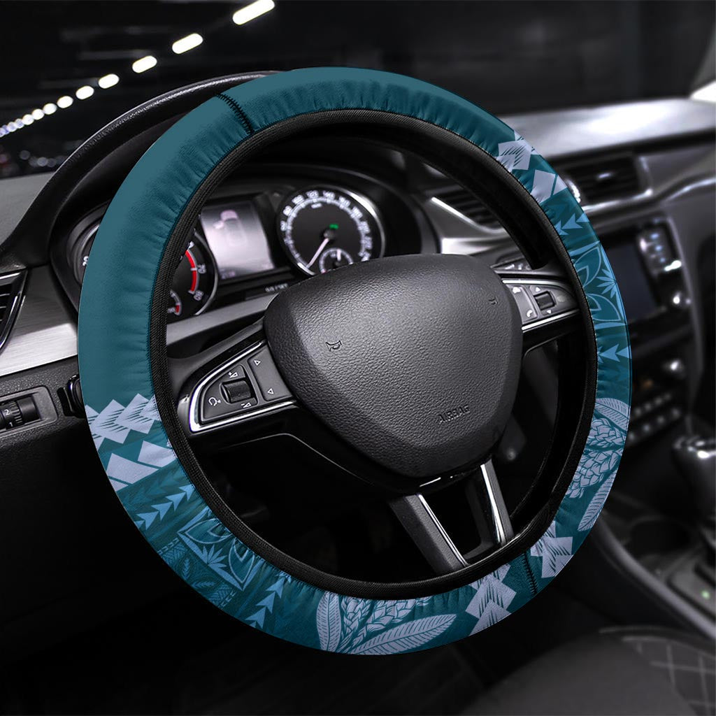 Dark Cyan Samoa Siapo Teuila Flowers Steering Wheel Cover LT14 Universal Fit Dark Cyan - Polynesian Pride