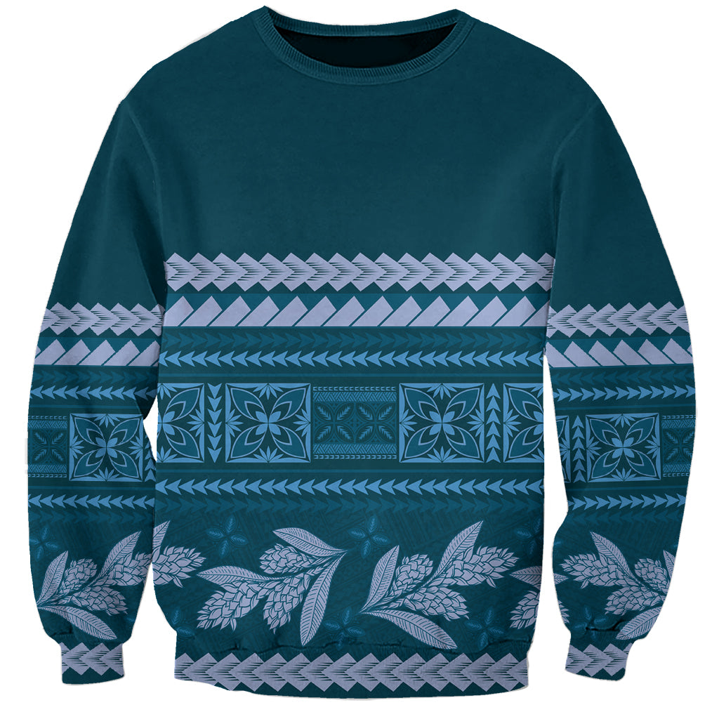 Dark Cyan Samoa Siapo Teuila Flowers Sweatshirt LT14 Unisex Dark Cyan - Polynesian Pride