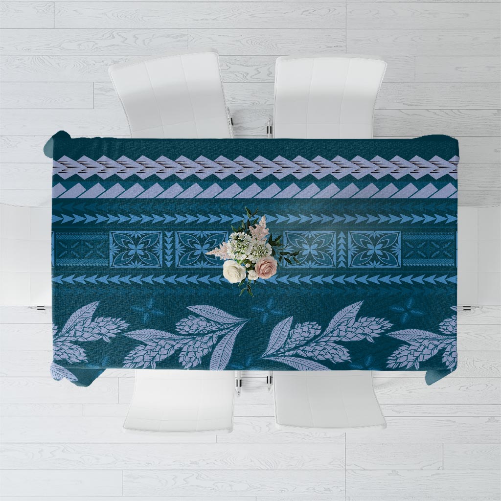 Dark Cyan Samoa Siapo Teuila Flowers Tablecloth LT14 Dark Cyan - Polynesian Pride