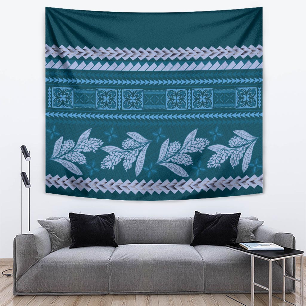 Dark Cyan Samoa Siapo Teuila Flowers Tapestry LT14 Dark Cyan - Polynesian Pride