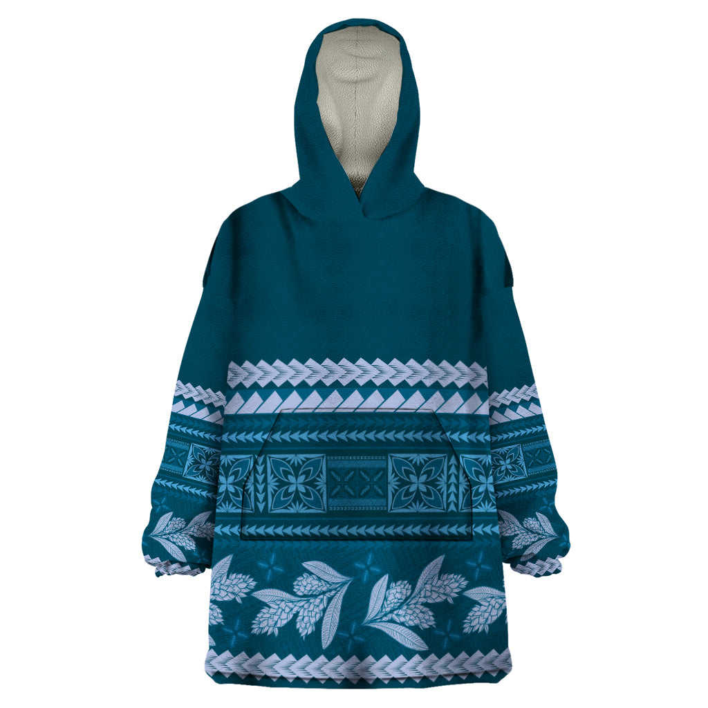 Dark Cyan Samoa Siapo Teuila Flowers Wearable Blanket Hoodie LT14 One Size Dark Cyan - Polynesian Pride