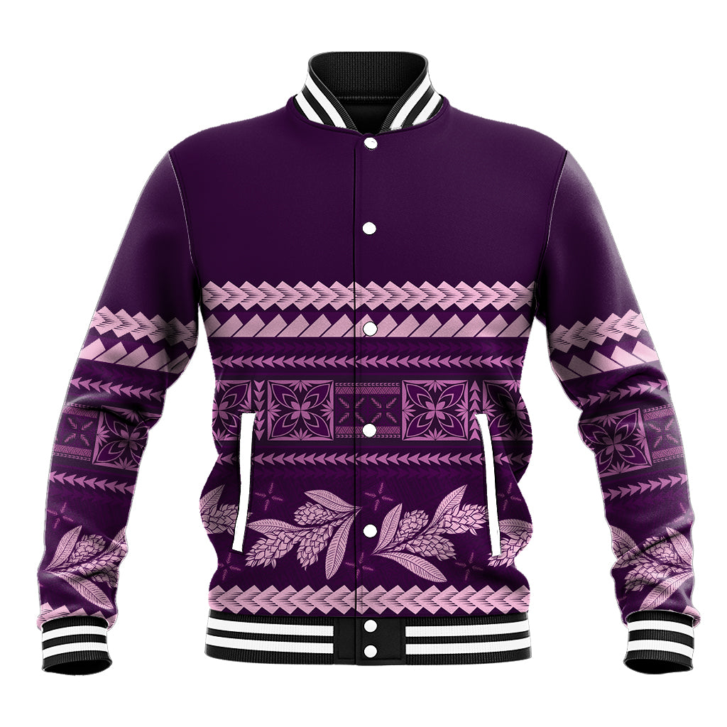 Purple Samoa Siapo Teuila Flowers Baseball Jacket LT14 Unisex Purple - Polynesian Pride