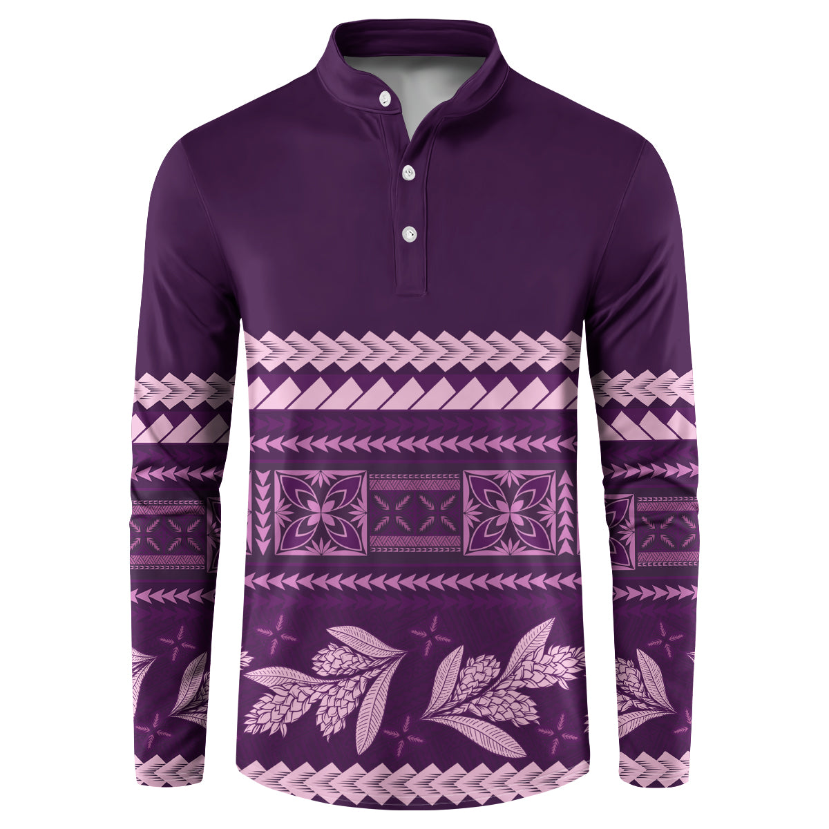 Purple Samoa Siapo Teuila Flowers Button Sweatshirt LT14 Purple - Polynesian Pride