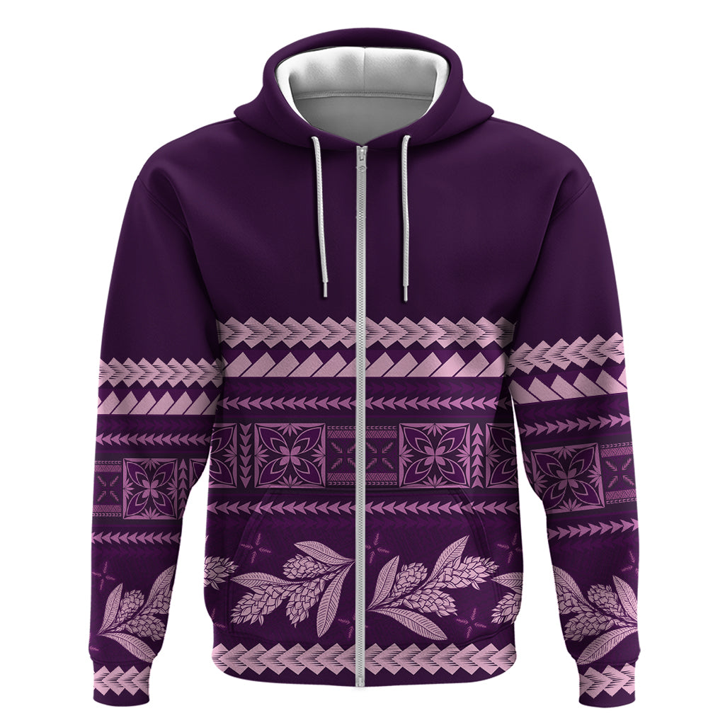 Purple Samoa Siapo Teuila Flowers Hoodie LT14 Zip Hoodie Purple - Polynesian Pride