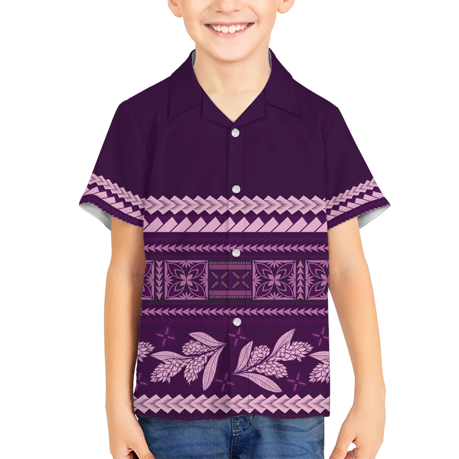 Purple Samoa Siapo Teuila Flowers Kid Hawaiian Shirt LT14 Kid Purple - Polynesian Pride