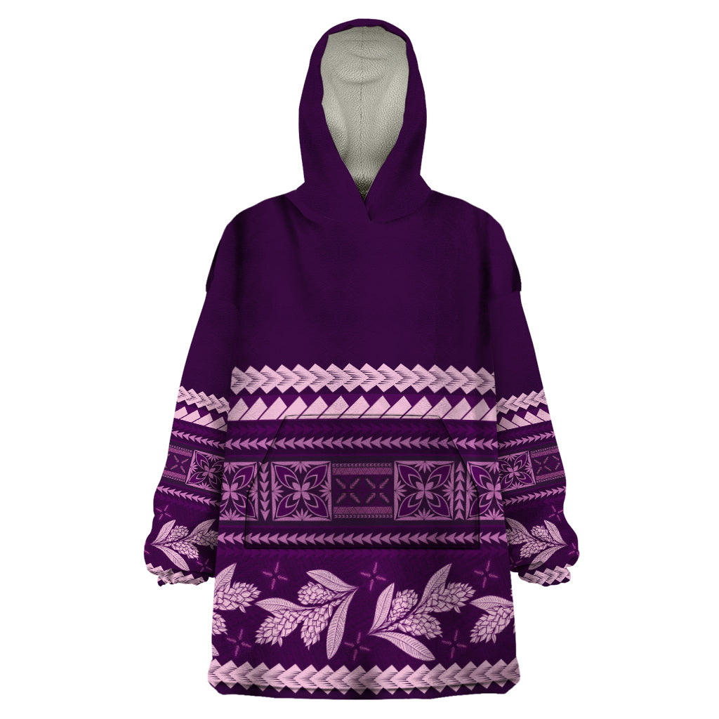 Purple Samoa Siapo Teuila Flowers Wearable Blanket Hoodie LT14 One Size Purple - Polynesian Pride