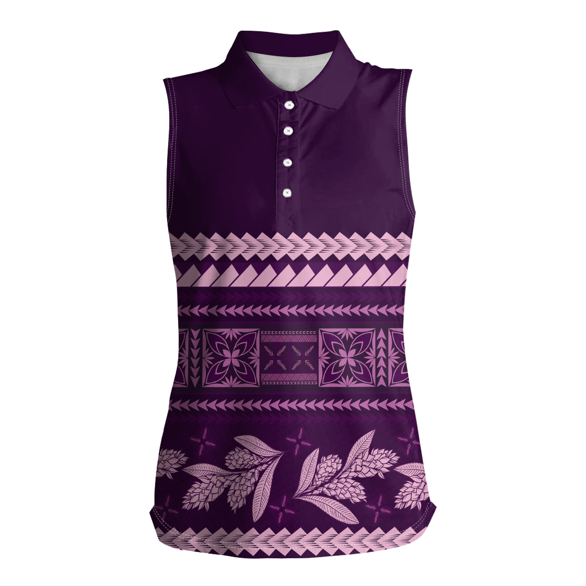 Purple Samoa Siapo Teuila Flowers Women Sleeveless Polo Shirt LT14 Female Purple - Polynesian Pride