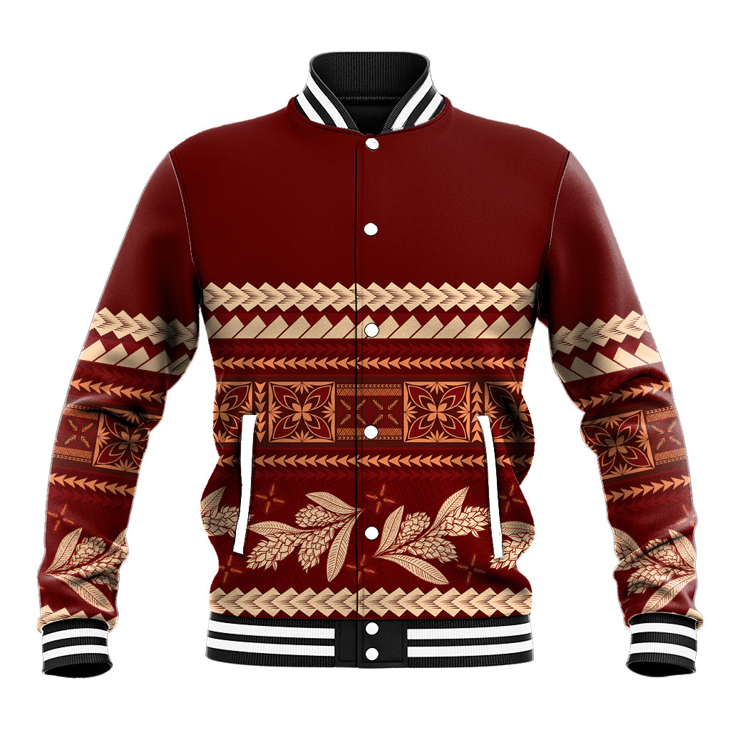 Red Samoa Siapo Teuila Flowers Baseball Jacket LT14 Unisex Red - Polynesian Pride