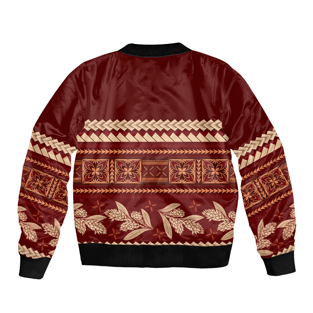 Red Samoa Siapo Teuila Flowers Bomber Jacket LT14 - Polynesian Pride