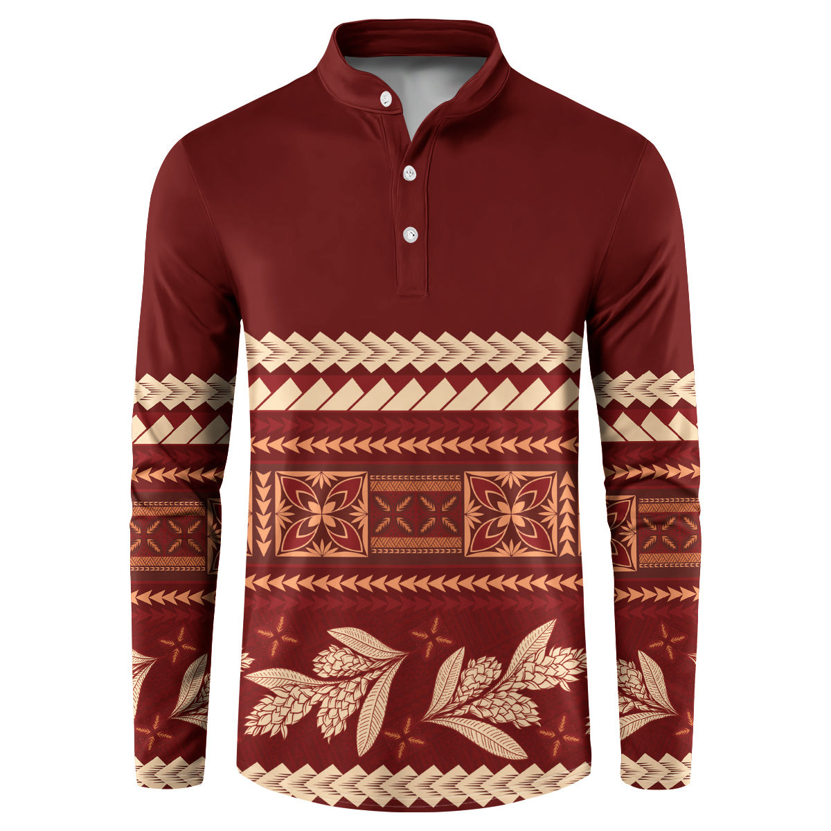 Red Samoa Siapo Teuila Flowers Button Sweatshirt LT14 Red - Polynesian Pride