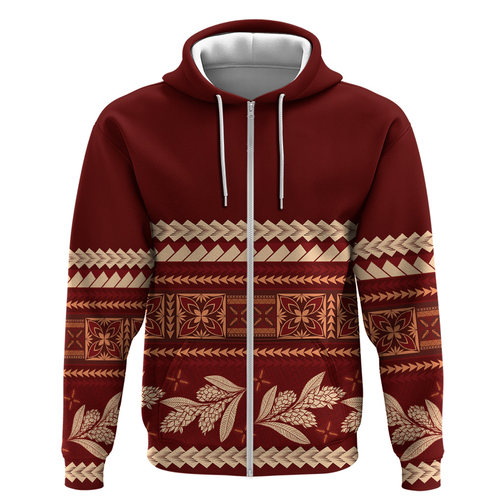Red Samoa Siapo Teuila Flowers Hoodie LT14 Zip Hoodie Red - Polynesian Pride
