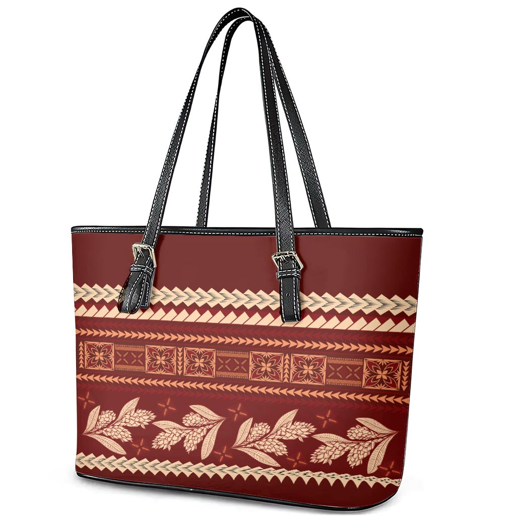 Red Samoa Siapo Teuila Flowers Leather Tote Bag