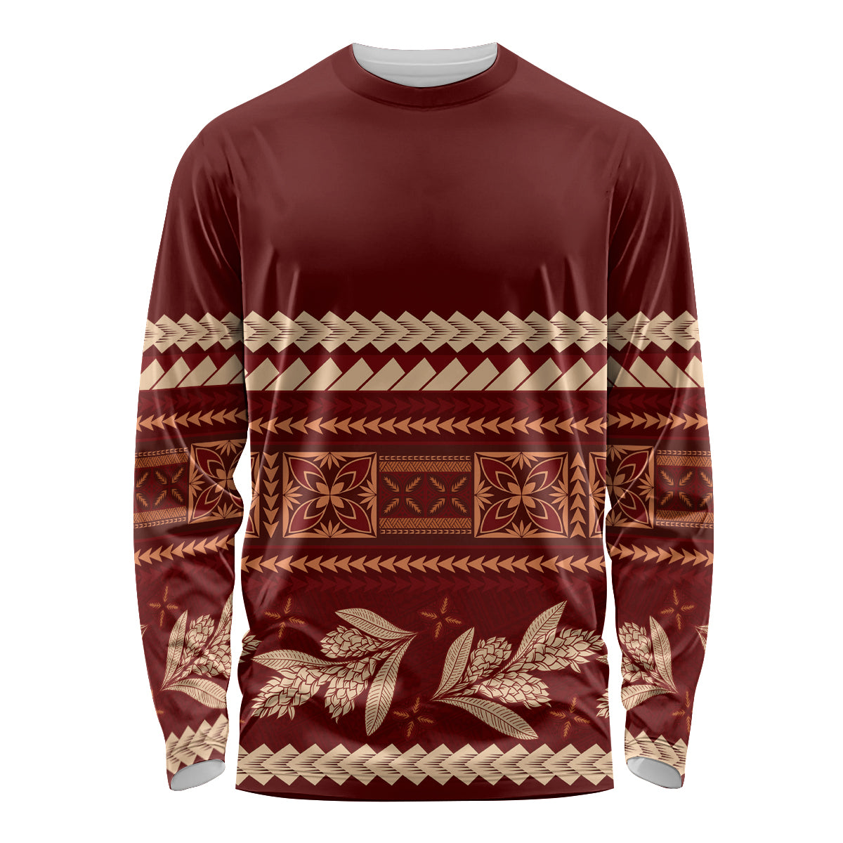 Red Samoa Siapo Teuila Flowers Long Sleeve Shirt LT14 Unisex Red - Polynesian Pride