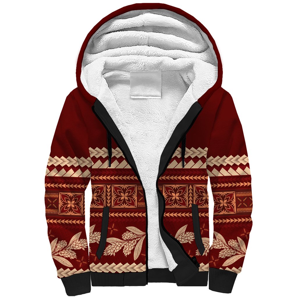 Red Samoa Siapo Teuila Flowers Sherpa Hoodie LT14 Unisex Red - Polynesian Pride