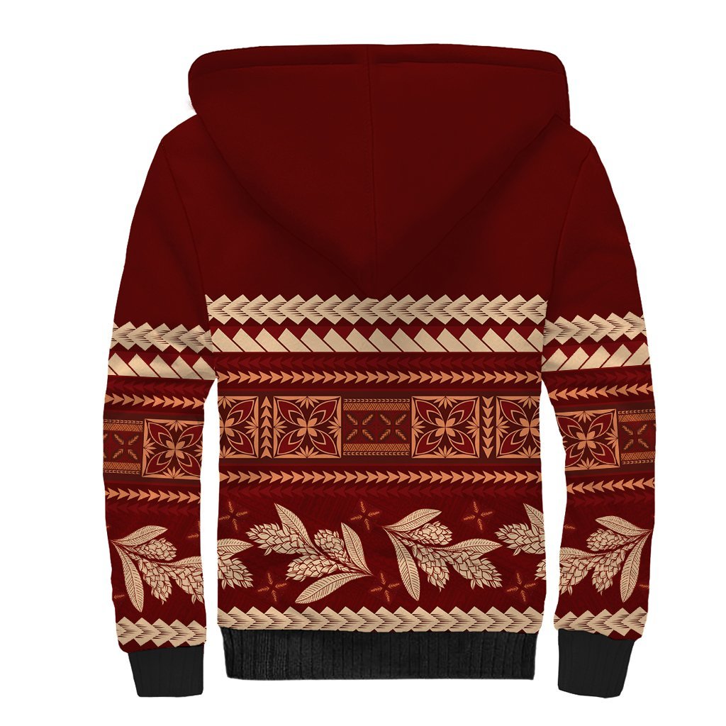 Red Samoa Siapo Teuila Flowers Sherpa Hoodie LT14 - Polynesian Pride