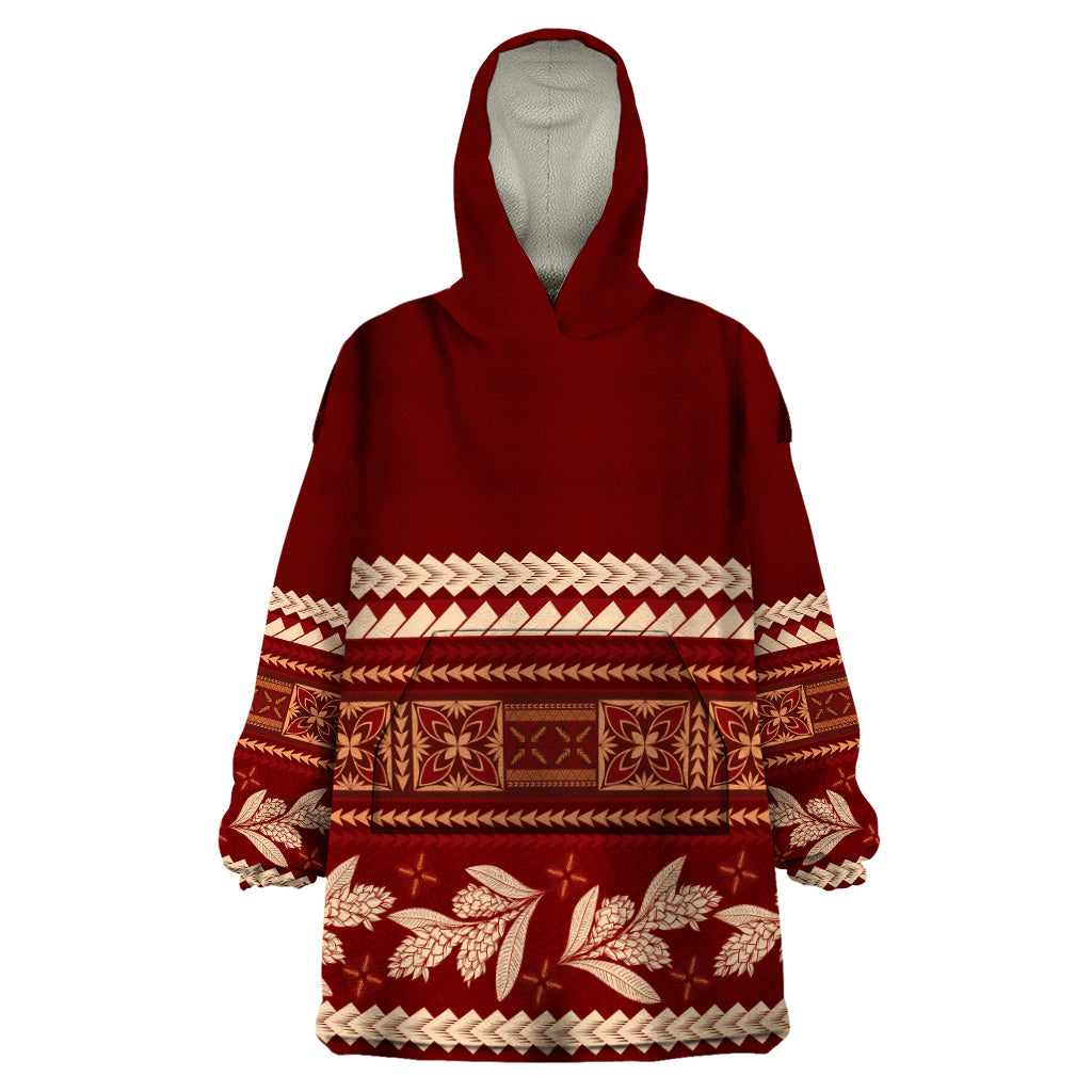 Red Samoa Siapo Teuila Flowers Wearable Blanket Hoodie LT14 One Size Red - Polynesian Pride