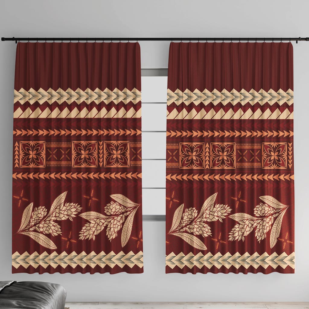 Red Samoa Siapo Teuila Flowers Window Curtain LT14 With Hooks Red - Polynesian Pride