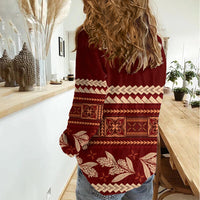 Red Samoa Siapo Teuila Flowers Women Casual Shirt