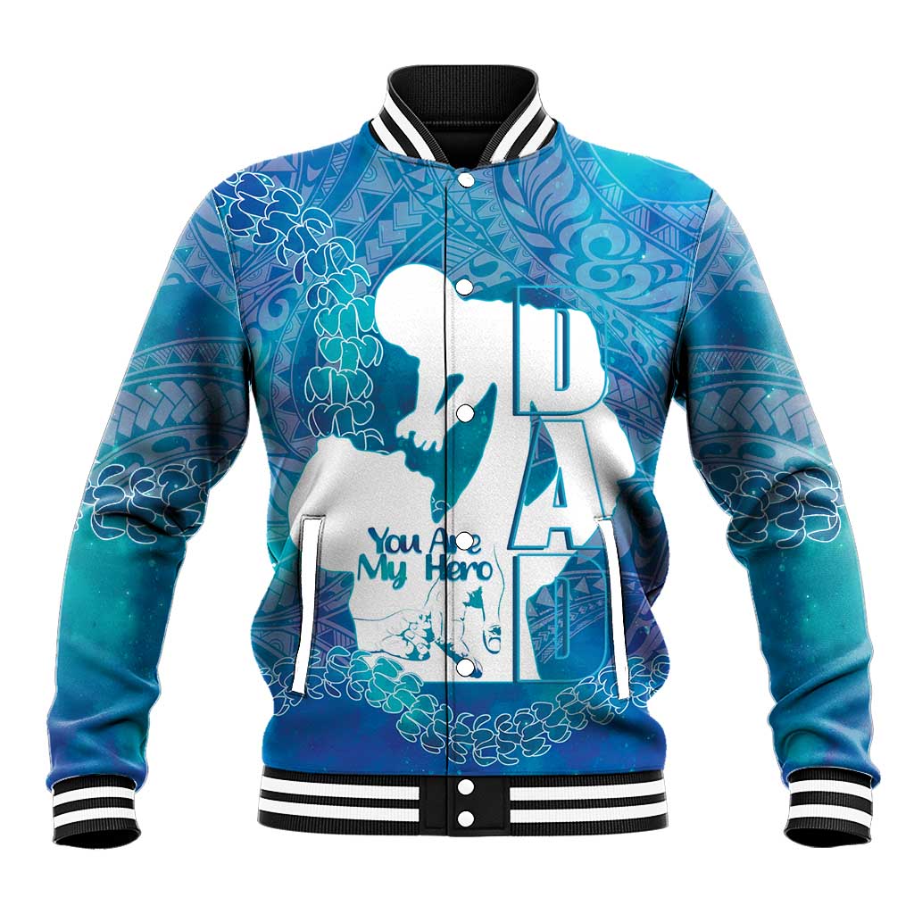Turquoise Polynesia Father's Day Baseball Jacket Dad You Are My Hero