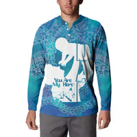 Turquoise Polynesia Father's Day Button Sweatshirt Dad You Are My Hero