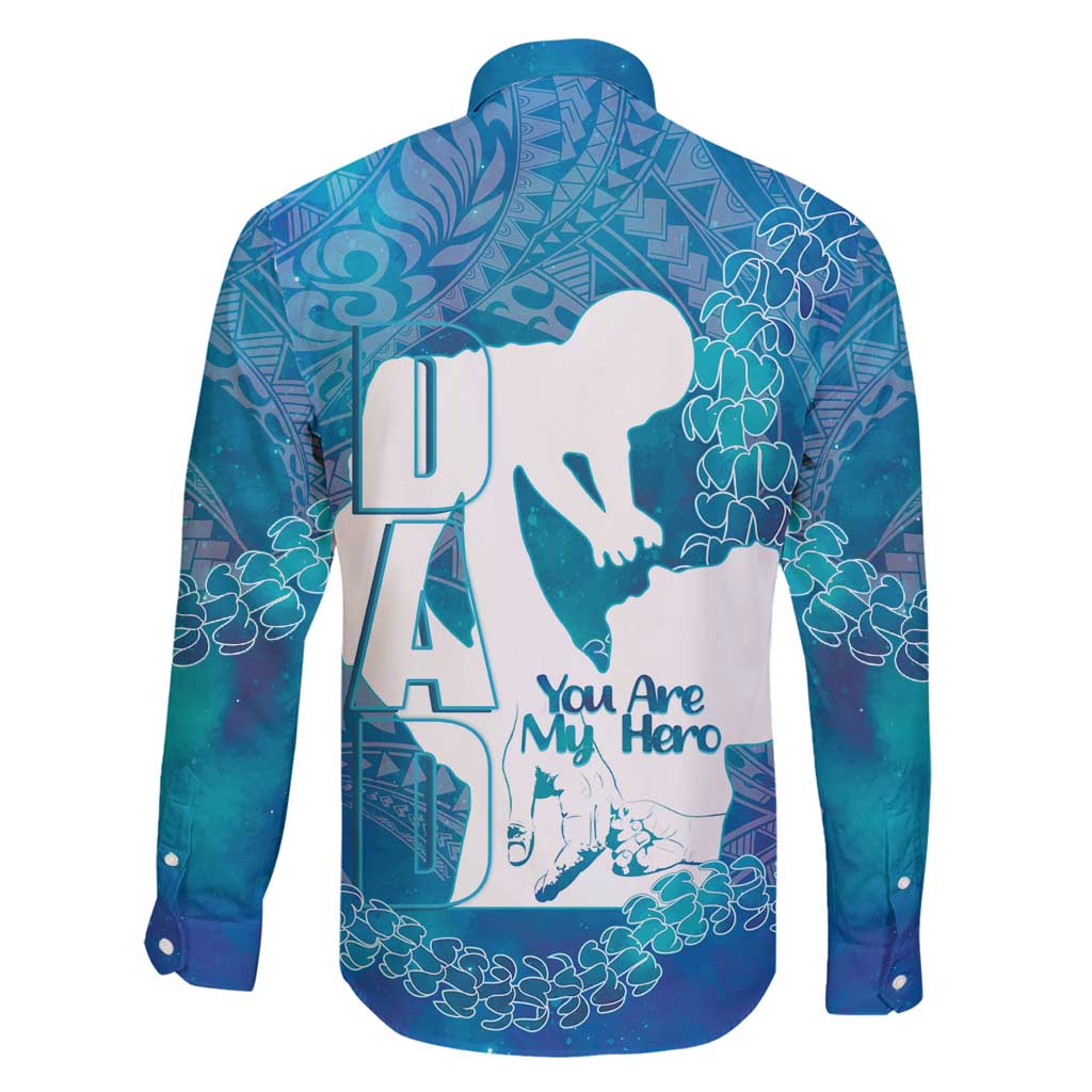 Turquoise Polynesia Father's Day Family Matching Long Sleeve Bodycon Dress and Hawaiian Shirt Dad You Are My Hero