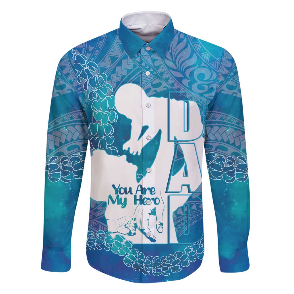 Turquoise Polynesia Father's Day Family Matching Off Shoulder Maxi Dress and Hawaiian Shirt Dad You Are My Hero