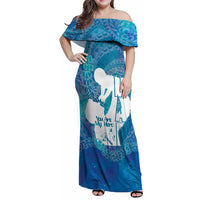 Turquoise Polynesia Father's Day Family Matching Off Shoulder Maxi Dress and Hawaiian Shirt Dad You Are My Hero