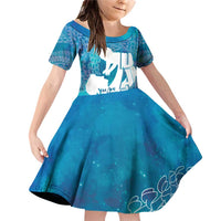 Turquoise Polynesia Father's Day Family Matching Off Shoulder Short Dress and Hawaiian Shirt Dad You Are My Hero