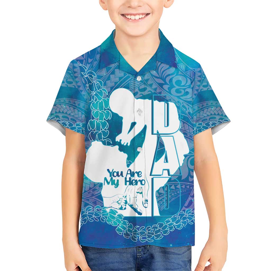 Turquoise Polynesia Father's Day Family Matching Short Sleeve Bodycon Dress and Hawaiian Shirt Dad You Are My Hero