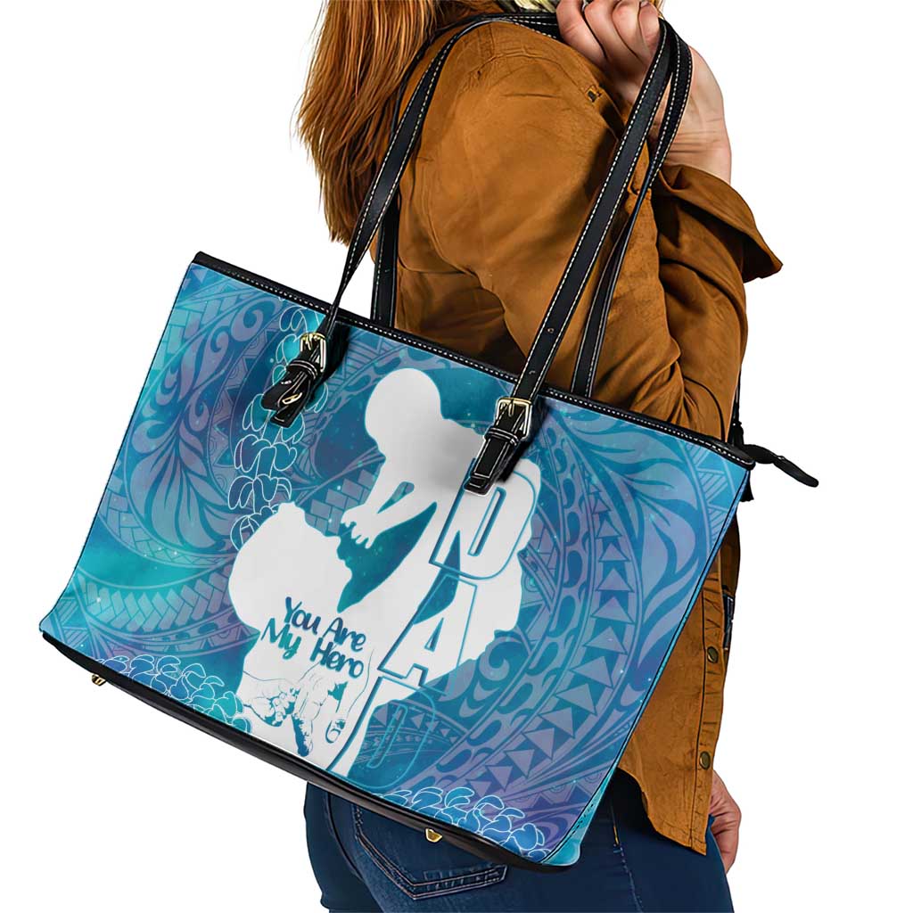 Turquoise Polynesia Father's Day Leather Tote Bag Dad You Are My Hero