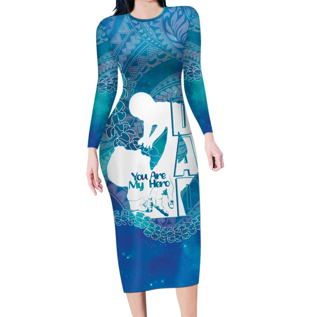Turquoise Polynesia Father's Day Long Sleeve Bodycon Dress Dad You Are My Hero