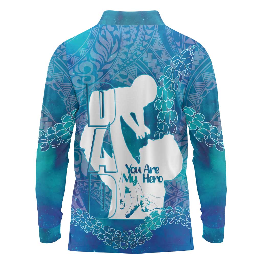 Turquoise Polynesia Father's Day Long Sleeve Polo Shirt Dad You Are My Hero