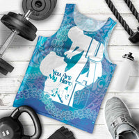 Turquoise Polynesia Father's Day Men Tank Top Dad You Are My Hero