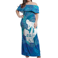 Turquoise Polynesia Father's Day Off Shoulder Maxi Dress Dad You Are My Hero