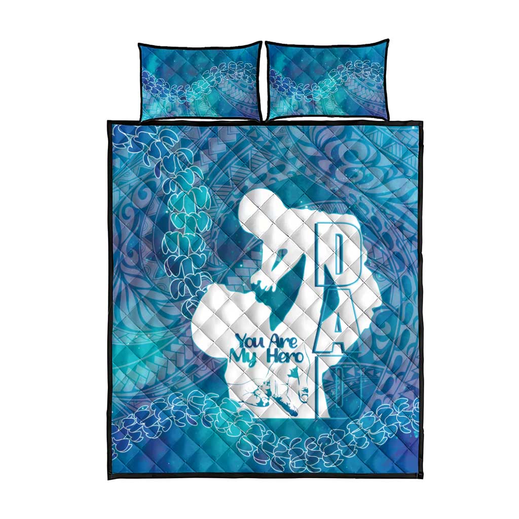Turquoise Polynesia Father's Day Quilt Bed Set Dad You Are My Hero