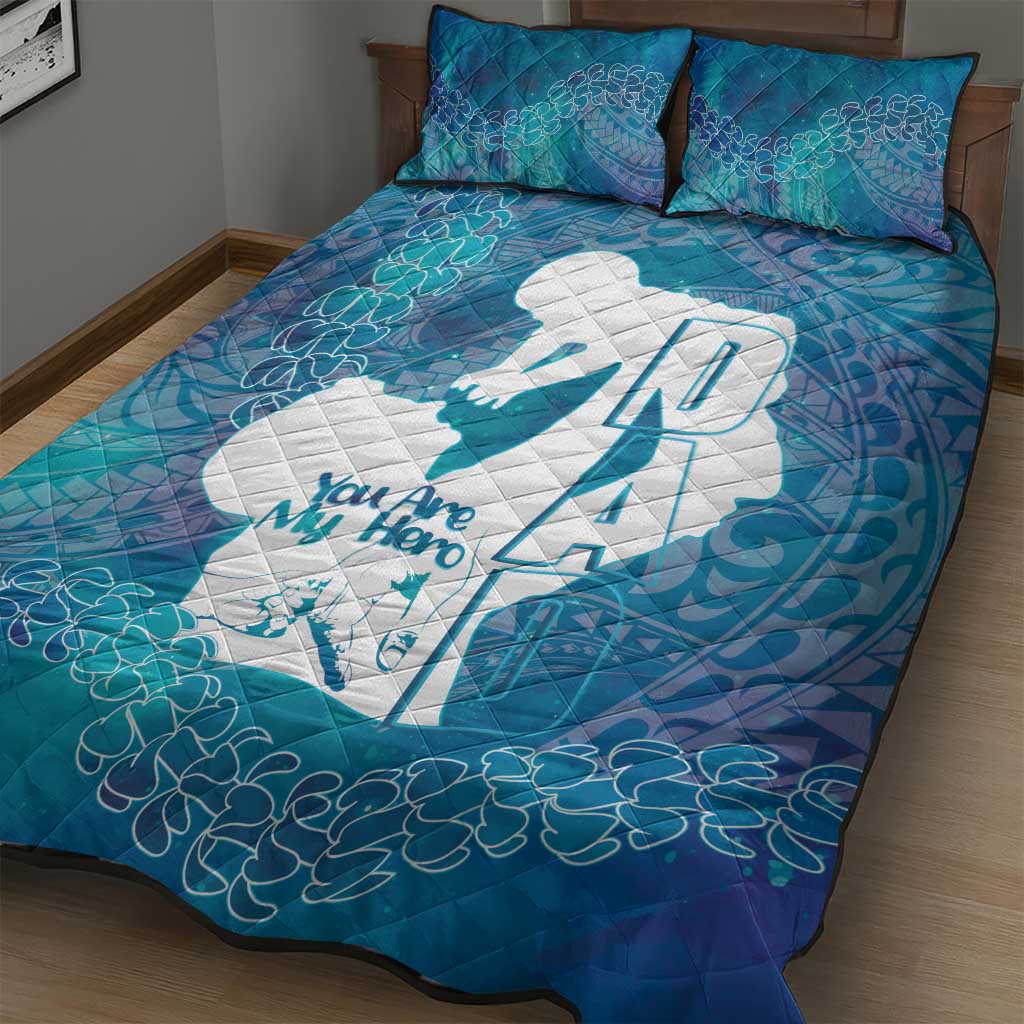 Turquoise Polynesia Father's Day Quilt Bed Set Dad You Are My Hero
