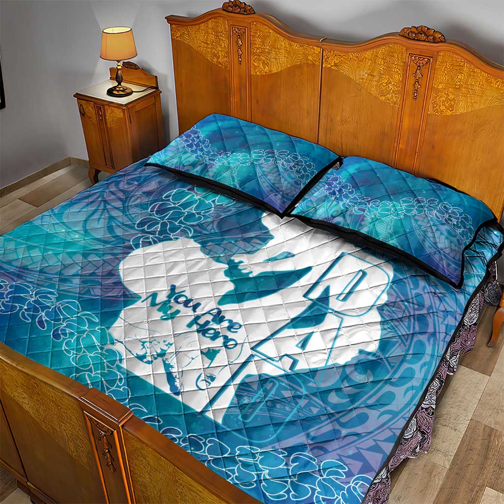Turquoise Polynesia Father's Day Quilt Bed Set Dad You Are My Hero