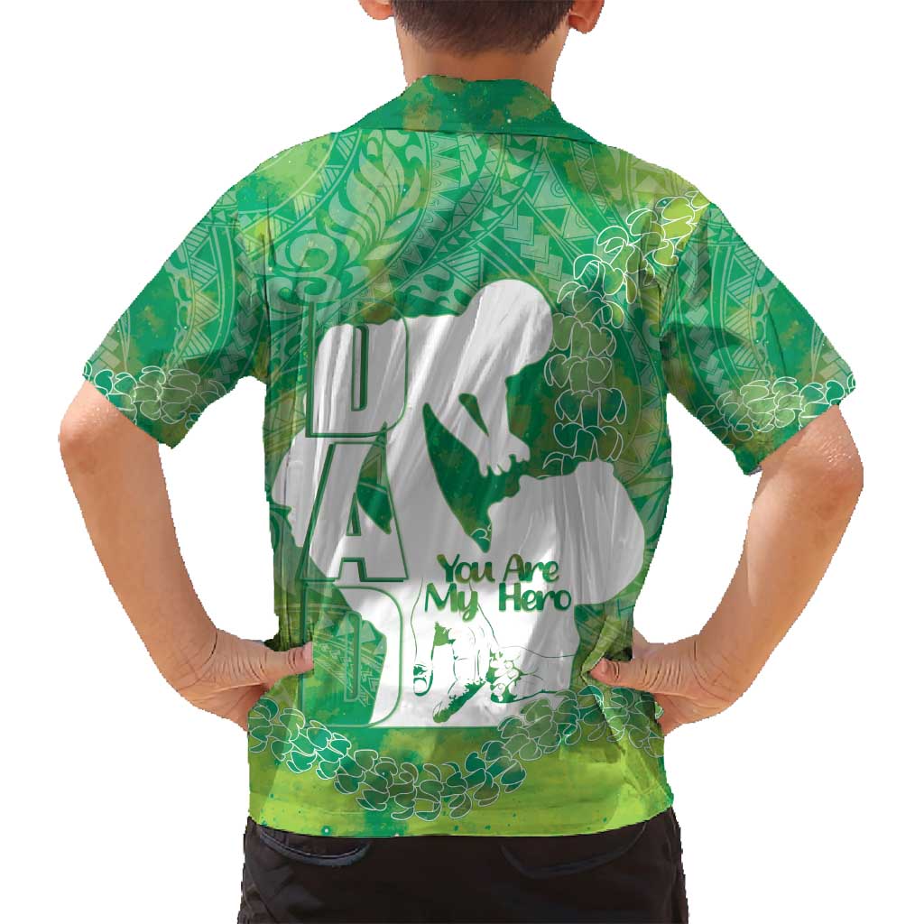 Green Polynesia Father's Day Family Matching Long Sleeve Bodycon Dress and Hawaiian Shirt Dad You Are My Hero