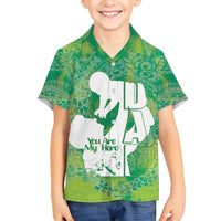Green Polynesia Father's Day Family Matching Long Sleeve Bodycon Dress and Hawaiian Shirt Dad You Are My Hero