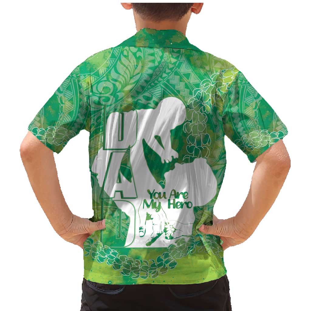 Green Polynesia Father's Day Family Matching Mermaid Dress and Hawaiian Shirt Dad You Are My Hero