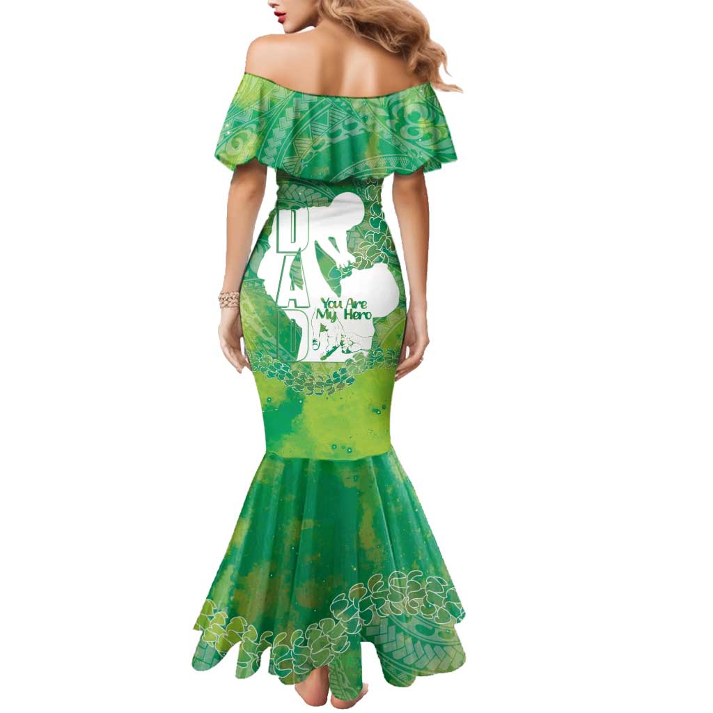 Green Polynesia Father's Day Family Matching Mermaid Dress and Hawaiian Shirt Dad You Are My Hero