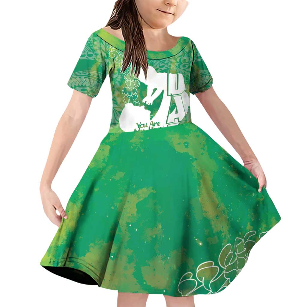 Green Polynesia Father's Day Family Matching Off Shoulder Short Dress and Hawaiian Shirt Dad You Are My Hero