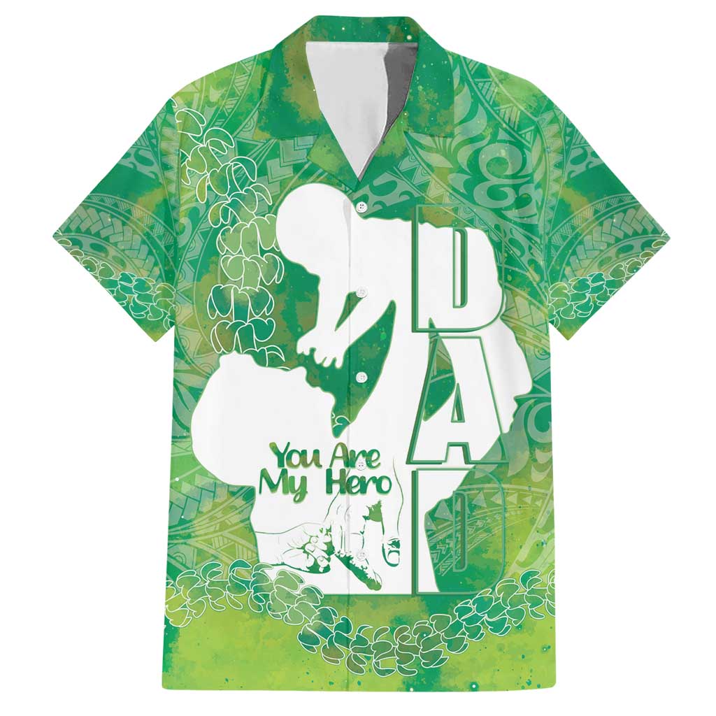 Green Polynesia Father's Day Family Matching Short Sleeve Bodycon Dress and Hawaiian Shirt Dad You Are My Hero