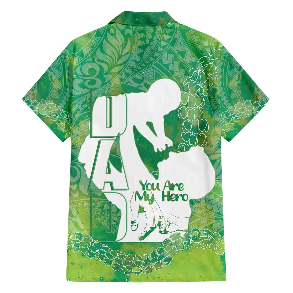 Green Polynesia Father's Day Family Matching Tank Maxi Dress and Hawaiian Shirt Dad You Are My Hero