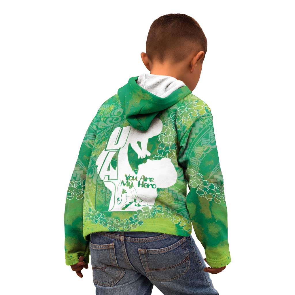 Green Polynesia Father's Day Kid Hoodie Dad You Are My Hero