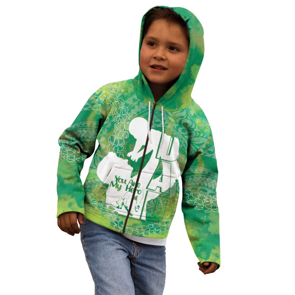 Green Polynesia Father's Day Kid Hoodie Dad You Are My Hero