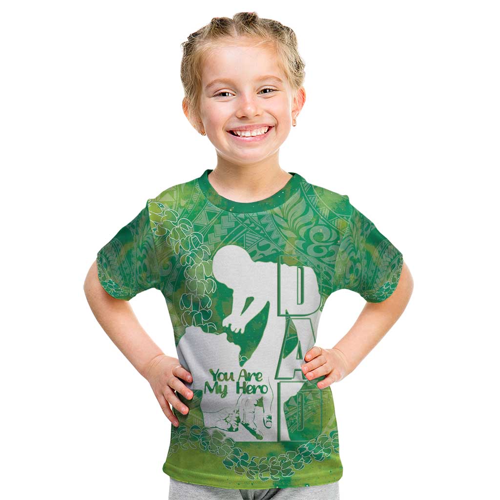 Green Polynesia Father's Day Kid T Shirt Dad You Are My Hero